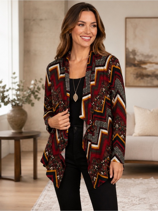 bobeau Sweaters - Bobeau Petite Geometric Print Open Front Cardigan Jacket Women’s large Petite